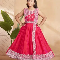 Aarika Kids Girls Embellished Round Neck Fit & Flare Maxi Dress-image-11