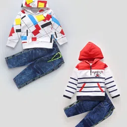 Shirazi Kids Pack Of 2 Striped Hooded T-Shirts With Trousers-52