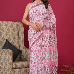 Shivanya Handicrafts Floral Pure Cotton Block Print Saree-image-47
