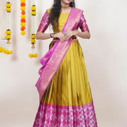 Fabcartz Zari Woven Design Semi-Stitched Lehenga & Unstitched Blouse With Dupatta-image-21