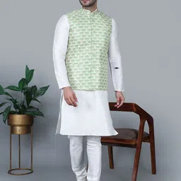 MAG Mandarin Collar Dupion Silk Straight Kurta with Churidar-picture-10