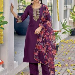 KALINI Women Ethnic Motifs Embroidered Regular Kurta with Trousers & With Dupatta-image-56