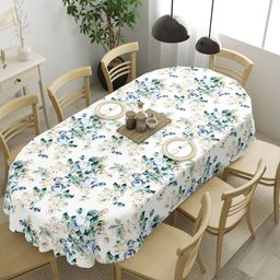 Clasiko Off White & Blue Floral Printed Anti-Skid Cotton 8-Seater Table Cover-15