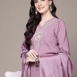 Readiprint Fashions Ethnic Motifs Yoke Design Beads & Stones Kurta With Trousers & Dupatta-picture-22