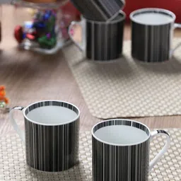 GOODHOMES White & Black 6-Pieces Printed Bone China Cups Set-25