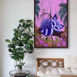 999Store Pink Canvas Cat Slepping Office Painting-45
