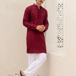 HOUSE OF KARI Men Geometric Cold-Shoulder Sleeves Sequinned Indie Prints Kurta-27