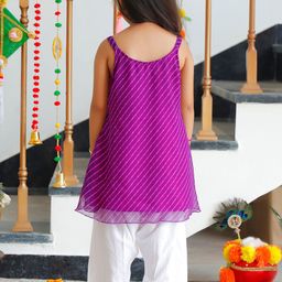 Thread & Button Girls Leheriya Regular Thread Work Silk Chiffon Kurta with Trousers image 4