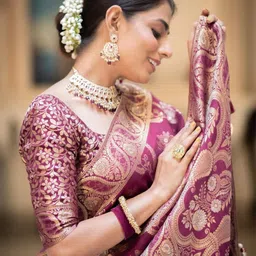 HERE&NOW Woven Design Zari Pure Silk Banarasi Saree-image-91