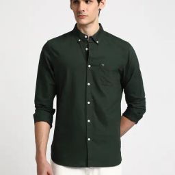 The Bear House Dark Green Slim Fit Cotton Shirt-image-64