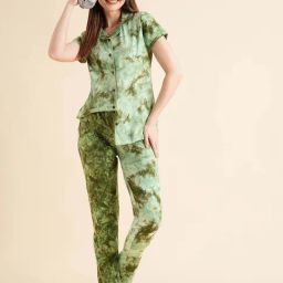 Sweet Dreams Green Cotton Printed Shirt Pyjama Set-image-68