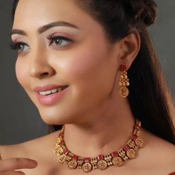 Priyaasi Goddess Laxmi Pink & Golden Necklace & Earring Set-image-51
