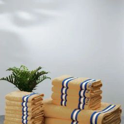 Nautica Vintage Crew Stripe Beige Cotton 500 GSM Super Soft Zero Twist Towel Set - 14 Pcs-38