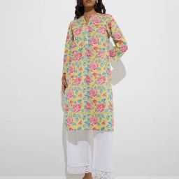 Utsa by Westside Yellow Floral Printed Cotton Straight Kurta-29