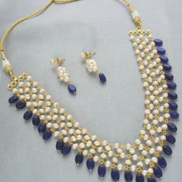 Sri Jagdamba Pearls White & Blue Gamati Pearl Princess Necklace for Women-22