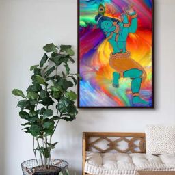 999Store Multicolor Canvas Krishna Playing Flute Wall Painting-24