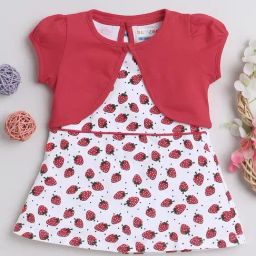 Bumzee Kids Red & White Printed Frock with Shrug-picture-45