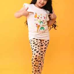 Anthrilo Kids White & Peach Cotton Printed T-Shirt Set-image-22