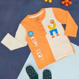 Pantaloons Baby Orange & Cream Cotton Printed Full Sleeves T-Shirt-image-38