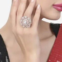 Zaveri Pearls Rose Gold Dazzling Cubic Zirconia Party Bling Statement Brass Ring-ZPFK15427-picture-28