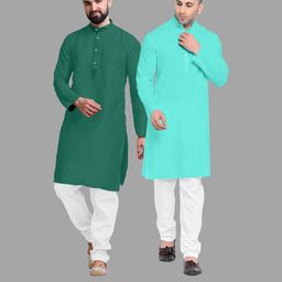 VS MALL Sea Green Cotton Blend Kurta Sets-picture-34