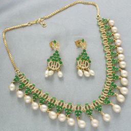 Sri Jagdamba Pearls White & Green Jeevika Pearl Princess Necklace for Women-image-69