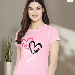 Dreambe Women Pack of 2 Typography Printed Round Neck Cotton T-shirts-picture-5