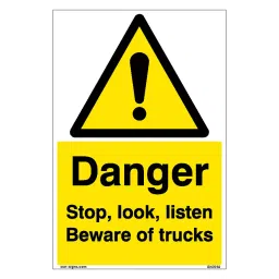SUNSIGNS  Danger Stop Beware Of Trucks Signages Size 900x457 mm HP Print + Vinyl, SN0056-45