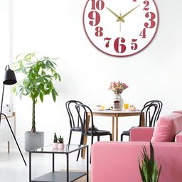 OLIVE TREE White & Pink Analogue Wooden Round Shaped Contemporary Wall Clock-image-95