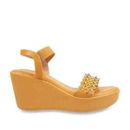 Metro Women's Yellow Ankle Strap Wedges-image-40
