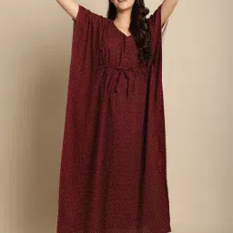 Secret Wish Maroon Printed Kaftan Nighty-picture-23
