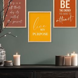 Kotart Brown & Yellow 3 Pieces Typography Printed Wooden Wall Arts-picture-17