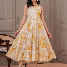 KEIYONA Floral Printed Halter Neck Tiered Fit and Flare Midi Dress-picture-7