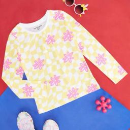 Pantaloons Junior Yellow Cotton Floral Print Full Sleeves T-Shirt-picture-3