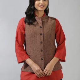 Fabindia Brown Self Pattern Jacket-picture-21