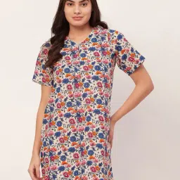 Moomaya Multicolor Cotton Floral Print Night Dress-picture-27