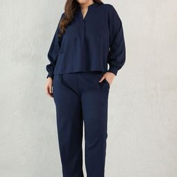 FEMMELLA Mandarin Collar Puffed Sleeves Top With Trousers-image-41
