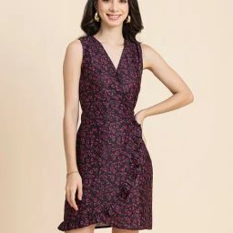 Moomaya Magenta Floral Print Bodycon Dress-image-45