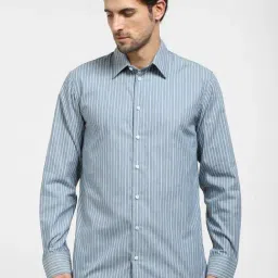 SELECTED HOMME Blue Slim Fit Striped Shirt-image-83