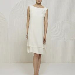 Artagai Snow White Romancing Aari Layered Shift Dress With Brooch Detail-image-100