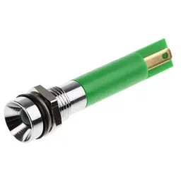 RS PRO Green Panel Mount Indicator 12V c.c., Mounting Hole Size 8 mm, Termination Type Solder Tab, IP Rating IP67, Model No 205634-22