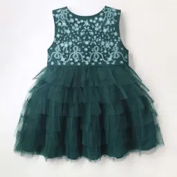 Cherry Crumble By Nitt Hyman Kids Green Embroidered Dress-image-75