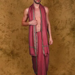Exotic India Jute Fiber Dhoti & Angavastram Set With Thread Woven Border-picture-23