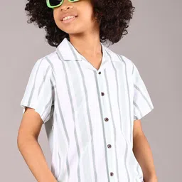 V-Mart Boys Vertical Striped Cuban Collar Casual Shirt-44