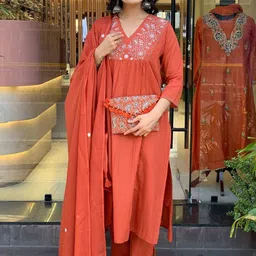 Siya Fashion Floral Embroidered Thread Work V-Neck A-Line Kurta With Trousers & Dupatta-picture-55