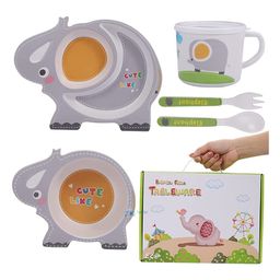 FunBlast Eco-Friendly Bamboo Fiber Baby Dinner Set of 5 Pieces - Multicolor-image-20