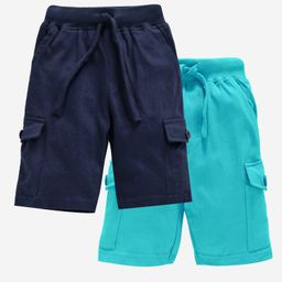 Kiddopanti Solid Shorts Pack Of 2 - Navy Blue And Aqua Blue-image-40