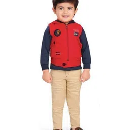 DOTSON Full Sleeves Hoodie Tee With Solid Jacket & Pant 3 Piece Party Set - Red-picture-43