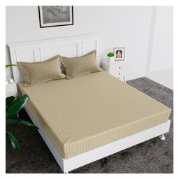 Kuber Industries Double Bedsheet with 2 Pillow Covers 144 TC Glace Cotton Bedsheet Satin Striped Bedsheet for Home Hotel Bedroom 90x100 Inch Cream-picture-34