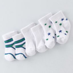 Cute Walk By Babyhug Anti Bacterial Terry Ankle Length Socks Pack Of 3 Striped - White-image-40